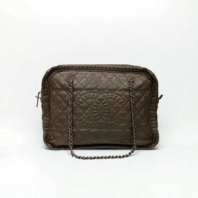 シャネル CHANEL バッグ トートバッグ レザー ブラウン シルバー ガンメタリック金具 マトラッセ ココマーク チェーン