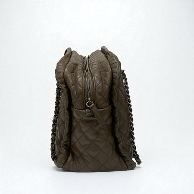シャネル CHANEL バッグ トートバッグ レザー ブラウン シルバー ガンメタリック金具 マトラッセ ココマーク チェーン