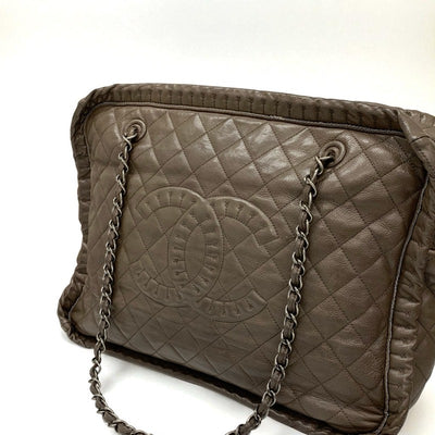 シャネル CHANEL バッグ トートバッグ レザー ブラウン シルバー ガンメタリック金具 マトラッセ ココマーク チェーン