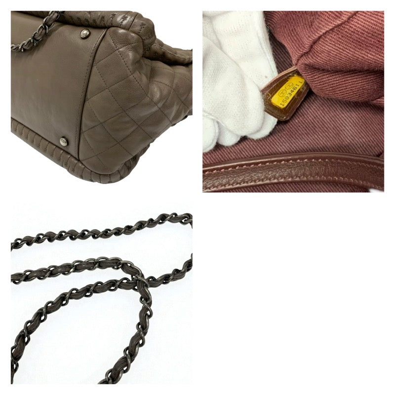 シャネル CHANEL バッグ トートバッグ レザー ブラウン シルバー ガンメタリック金具 マトラッセ ココマーク チェーン
