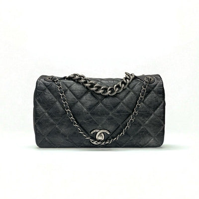 シャネル CHANEL バッグ ショルダーバッグ ヴィンテージカーフ グレー シルバー マトラッセ ココマーク シングルフラップ ダブルチェーン 2way