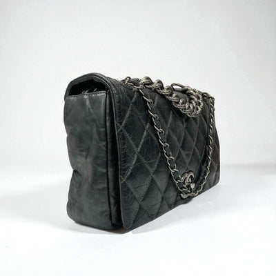 シャネル CHANEL バッグ ショルダーバッグ ヴィンテージカーフ グレー シルバー マトラッセ ココマーク シングルフラップ ダブルチェーン 2way