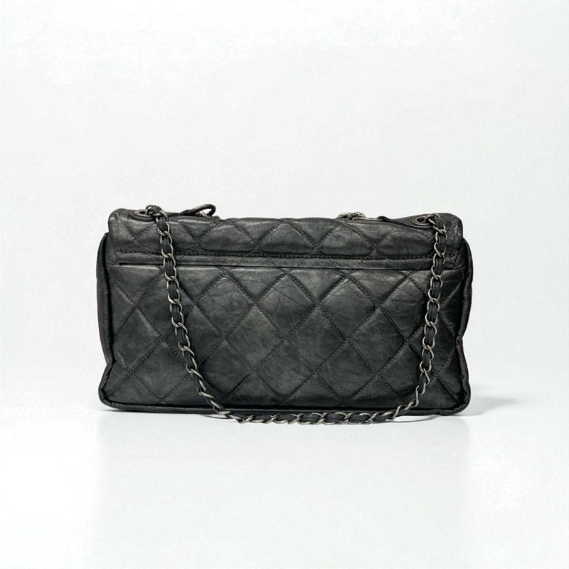 シャネル CHANEL バッグ ショルダーバッグ ヴィンテージカーフ グレー シルバー マトラッセ ココマーク シングルフラップ ダブルチェーン 2way