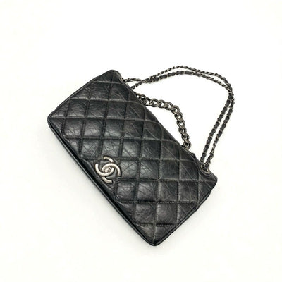 シャネル CHANEL バッグ ショルダーバッグ ヴィンテージカーフ グレー シルバー マトラッセ ココマーク シングルフラップ ダブルチェーン 2way