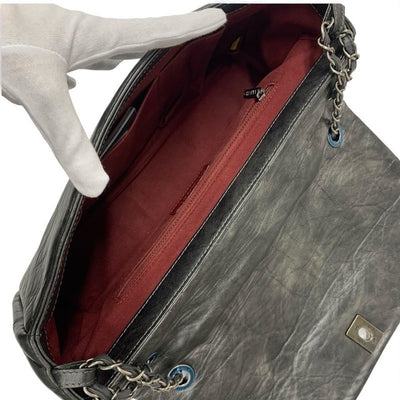 シャネル CHANEL バッグ ショルダーバッグ ヴィンテージカーフ グレー シルバー マトラッセ ココマーク シングルフラップ ダブルチェーン 2way