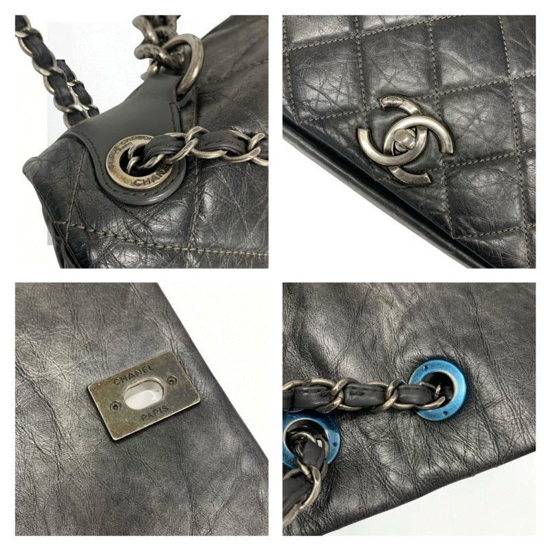 シャネル CHANEL バッグ ショルダーバッグ ヴィンテージカーフ グレー シルバー マトラッセ ココマーク シングルフラップ ダブルチェーン 2way