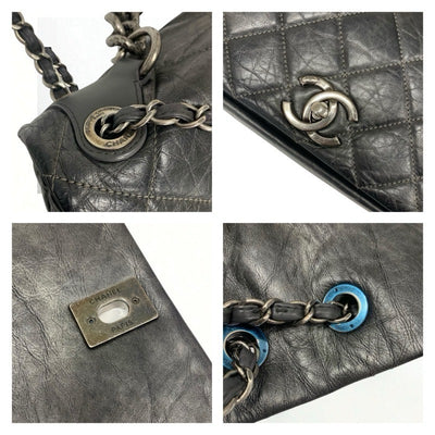シャネル CHANEL バッグ ショルダーバッグ ヴィンテージカーフ グレー シルバー マトラッセ ココマーク シングルフラップ ダブルチェーン 2way