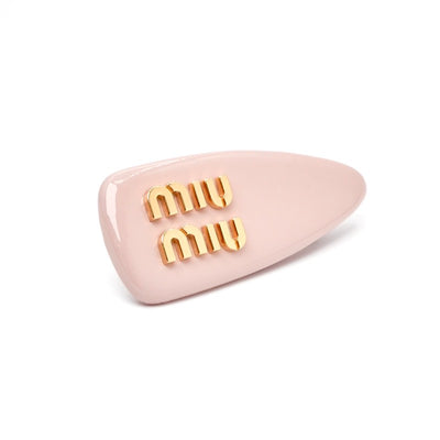 ミュウミュウ MIUMIU ヘアアクセサリー ピンク ゴールド ロゴ ヘアクリップ バレッタ