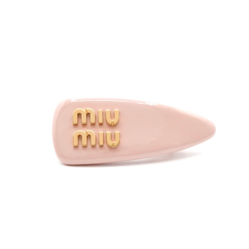 ミュウミュウ MIUMIU ヘアアクセサリー ピンク ゴールド ロゴ ヘアクリップ バレッタ