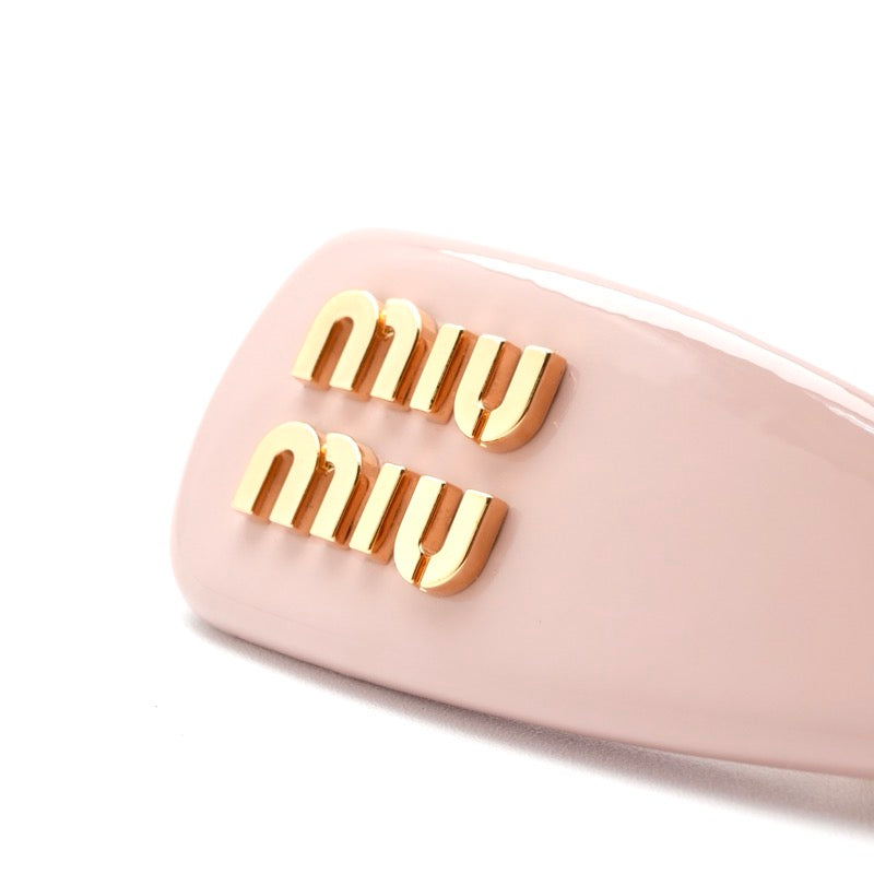 ミュウミュウ MIUMIU ヘアアクセサリー ピンク ゴールド ロゴ ヘアクリップ バレッタ