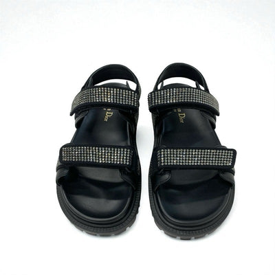 クリスチャンディオール CHRISTIAN DIOR サンダル 靴 シューズ ラムスキン ブラック 黒 ロゴ ラインストーン ベルクロストラップ スポーツサンダル
