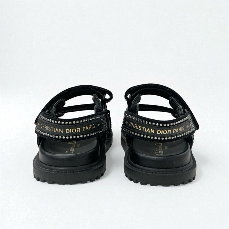 クリスチャンディオール CHRISTIAN DIOR サンダル 靴 シューズ ラムスキン ブラック 黒 ロゴ ラインストーン ベルクロストラップ スポーツサンダル