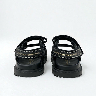 クリスチャンディオール CHRISTIAN DIOR サンダル 靴 シューズ ラムスキン ブラック 黒 ロゴ ラインストーン ベルクロストラップ スポーツサンダル