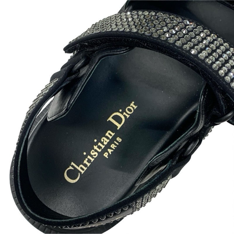 クリスチャンディオール CHRISTIAN DIOR サンダル 靴 シューズ ラムスキン ブラック 黒 ロゴ ラインストーン ベルクロストラップ スポーツサンダル