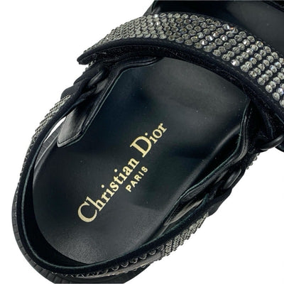 クリスチャンディオール CHRISTIAN DIOR サンダル 靴 シューズ ラムスキン ブラック 黒 ロゴ ラインストーン ベルクロストラップ スポーツサンダル