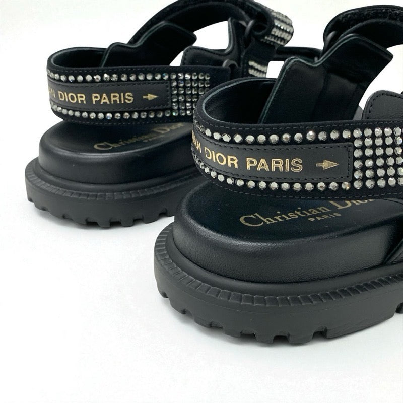 クリスチャンディオール CHRISTIAN DIOR サンダル 靴 シューズ ラムスキン ブラック 黒 ロゴ ラインストーン ベルクロストラップ スポーツサンダル