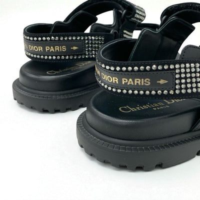 クリスチャンディオール CHRISTIAN DIOR サンダル 靴 シューズ ラムスキン ブラック 黒 ロゴ ラインストーン ベルクロストラップ スポーツサンダル