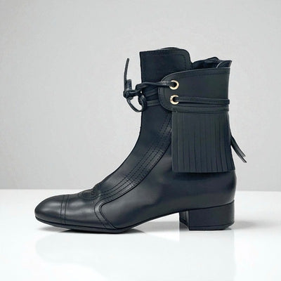 シャネル CHANEL ブーツ ショートブーツ 靴 シューズ レザー ブラック 黒 ココマーク フリンジ