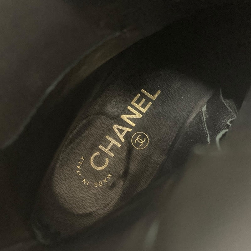 シャネル CHANEL ブーツ ショートブーツ 靴 シューズ レザー ブラック 黒 ココマーク フリンジ