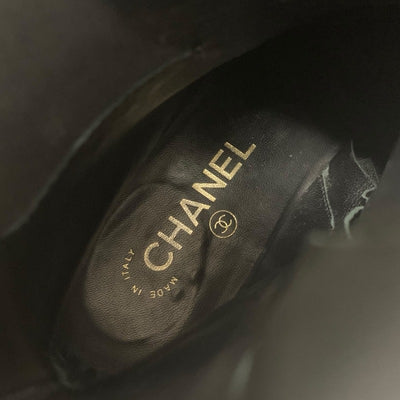 シャネル CHANEL ブーツ ショートブーツ 靴 シューズ レザー ブラック 黒 ココマーク フリンジ