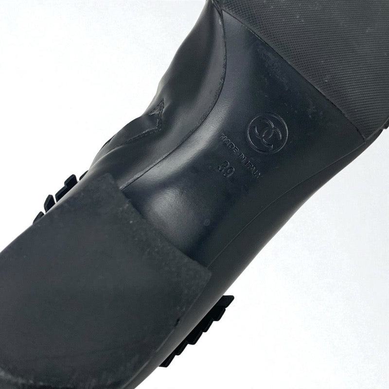 シャネル CHANEL ブーツ ショートブーツ 靴 シューズ レザー ブラック 黒 ココマーク フリンジ