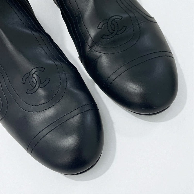 シャネル CHANEL ブーツ ショートブーツ 靴 シューズ レザー ブラック 黒 ココマーク フリンジ