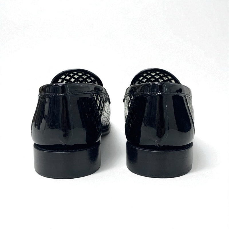 ルイヴィトン LOUIS VUITTON チェスライン モノグラム ローファー 革靴 靴 シューズ パテント ブラック 黒 ゴールド ロゴ パドロック フラットシューズ