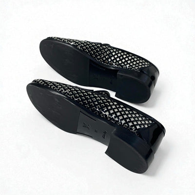 ルイヴィトン LOUIS VUITTON チェスライン モノグラム ローファー 革靴 靴 シューズ パテント ブラック 黒 ゴールド ロゴ パドロック フラットシューズ