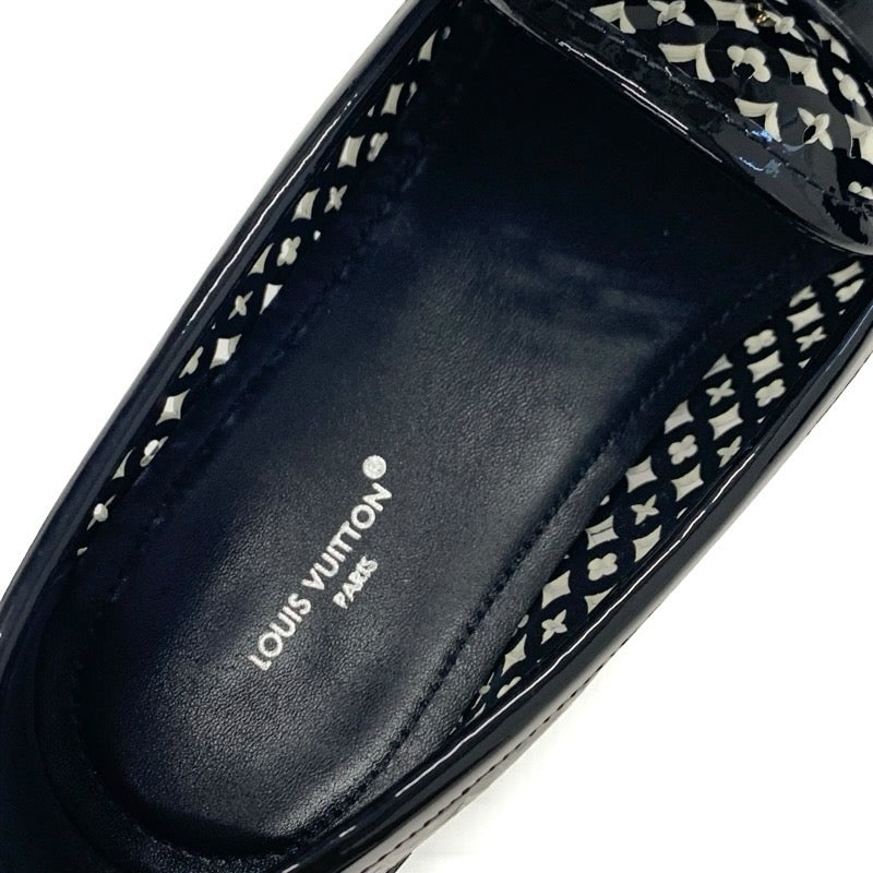 ルイヴィトン LOUIS VUITTON チェスライン モノグラム ローファー 革靴 靴 シューズ パテント ブラック 黒 ゴールド ロゴ パドロック フラットシューズ