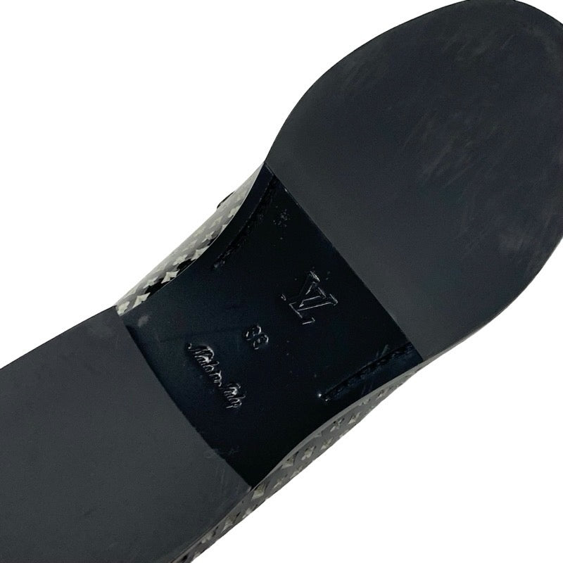 ルイヴィトン LOUIS VUITTON チェスライン モノグラム ローファー 革靴 靴 シューズ パテント ブラック 黒 ゴールド ロゴ パドロック フラットシューズ