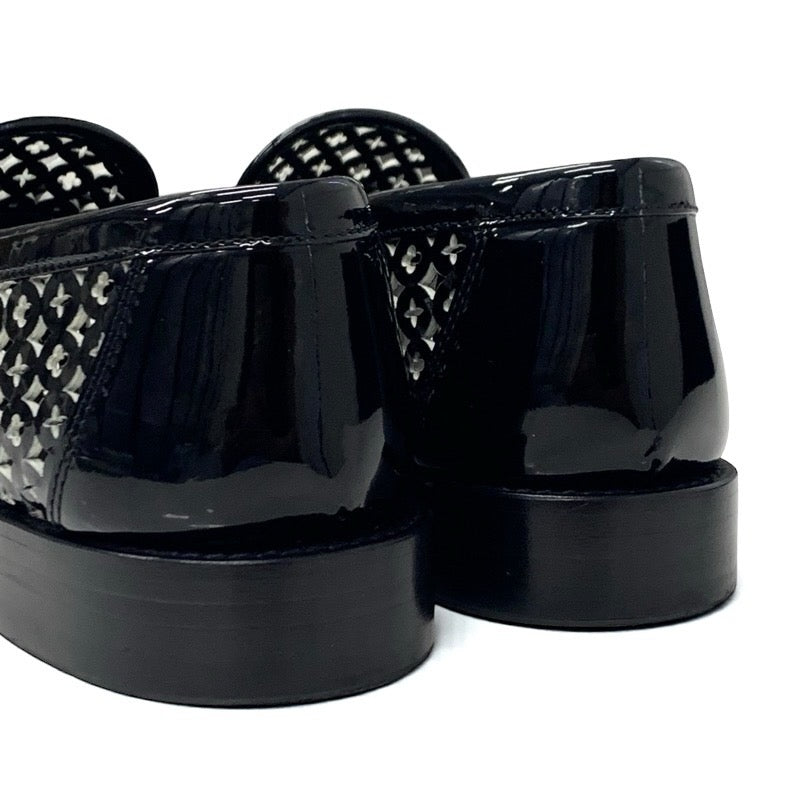 ルイヴィトン LOUIS VUITTON チェスライン モノグラム ローファー 革靴 靴 シューズ パテント ブラック 黒 ゴールド ロゴ パドロック フラットシューズ