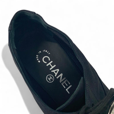 シャネル CHANEL ブーツ ショートブーツ 靴 シューズ ファブリック ブラック ココマーク パール ビジュー リボン ブーティ