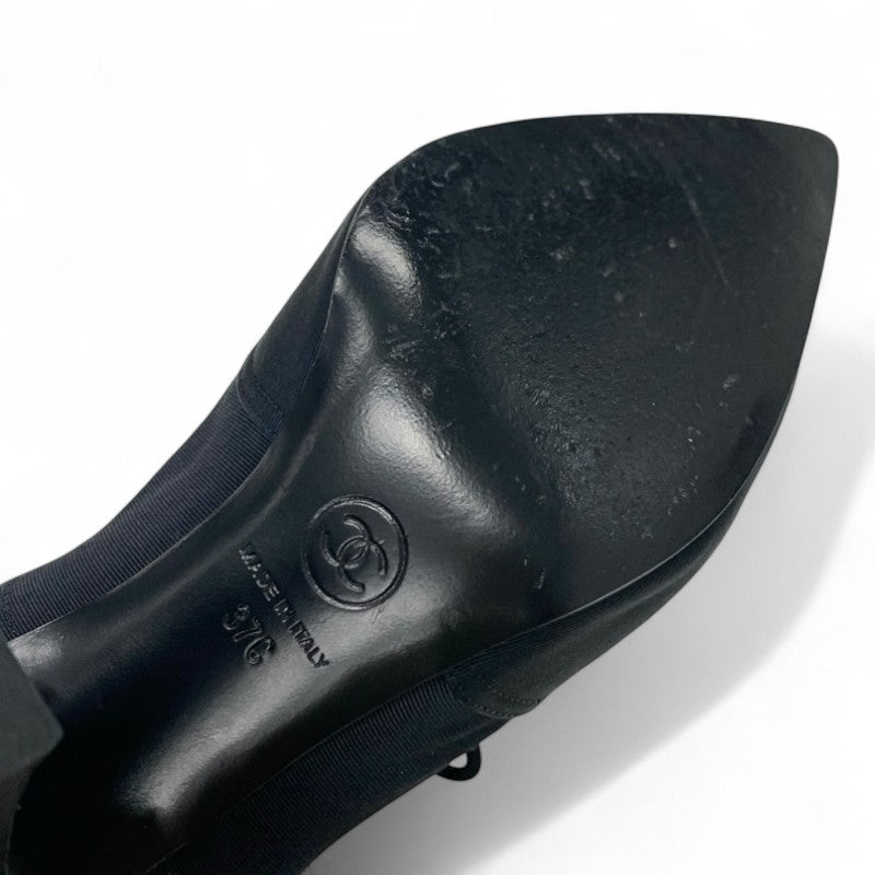 シャネル CHANEL ブーツ ショートブーツ 靴 シューズ ファブリック ブラック ココマーク パール ビジュー リボン ブーティ