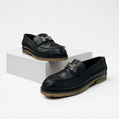 エルメス HERMES フォーブル ローファー 革靴 靴 シューズ レザー ブラック シルバー H金具 モカシン フラットシューズ