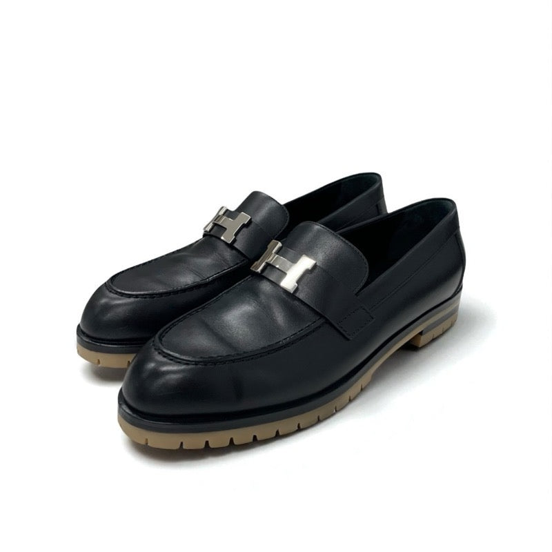 エルメス HERMES フォーブル ローファー 革靴 靴 シューズ レザー ブラック シルバー H金具 モカシン フラットシューズ