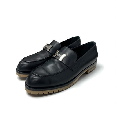 エルメス HERMES フォーブル ローファー 革靴 靴 シューズ レザー ブラック シルバー H金具 モカシン フラットシューズ