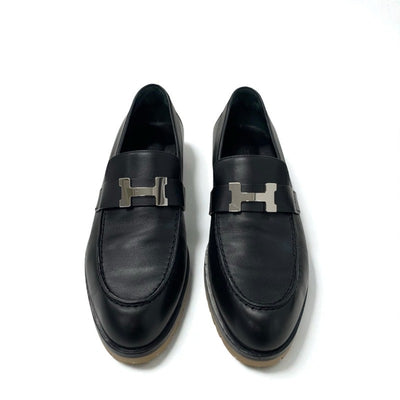 エルメス HERMES フォーブル ローファー 革靴 靴 シューズ レザー ブラック シルバー H金具 モカシン フラットシューズ