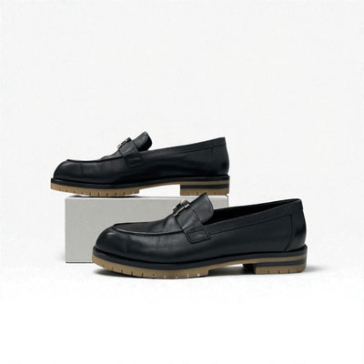 エルメス HERMES フォーブル ローファー 革靴 靴 シューズ レザー ブラック シルバー H金具 モカシン フラットシューズ