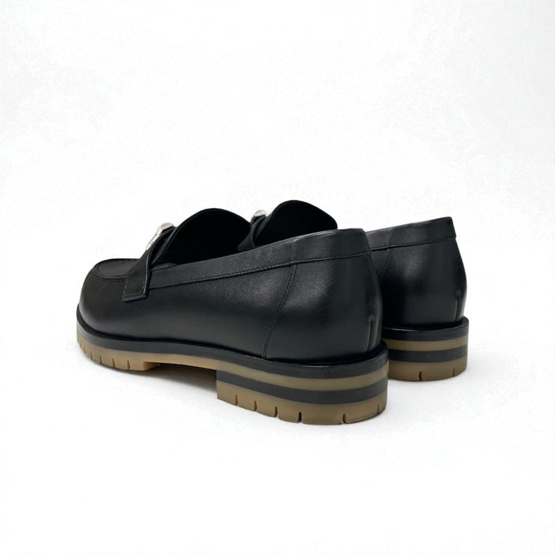 エルメス HERMES フォーブル ローファー 革靴 靴 シューズ レザー ブラック シルバー H金具 モカシン フラットシューズ