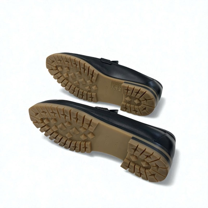 エルメス HERMES フォーブル ローファー 革靴 靴 シューズ レザー ブラック シルバー H金具 モカシン フラットシューズ