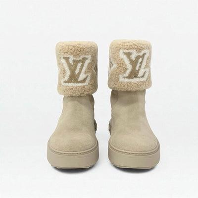 ルイヴィトン LOUIS VUITTON スノードロップライン モノグラム ブーツ ショートブーツ 靴 シューズ スエード ムートン ベージュ ホワイト 未使用 ボア アンクルブーツ