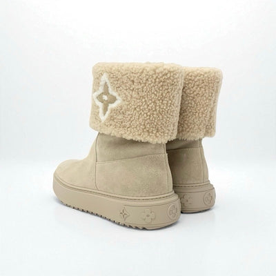 ルイヴィトン LOUIS VUITTON スノードロップライン モノグラム ブーツ ショートブーツ 靴 シューズ スエード ムートン ベージュ ホワイト 未使用 ボア アンクルブーツ