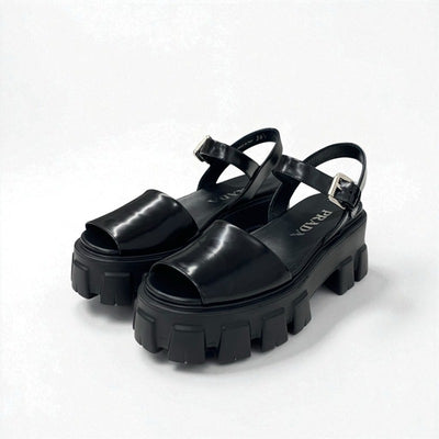 プラダ PRADA モノリス サンダル 靴 シューズ レザー ブラック 黒 ロゴ プラットフォーム ストラップ