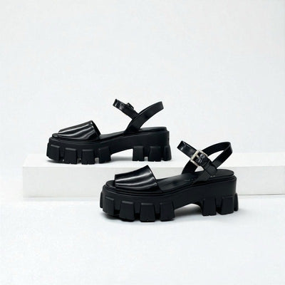プラダ PRADA モノリス サンダル 靴 シューズ レザー ブラック 黒 ロゴ プラットフォーム ストラップ