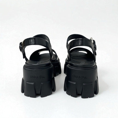 プラダ PRADA モノリス サンダル 靴 シューズ レザー ブラック 黒 ロゴ プラットフォーム ストラップ