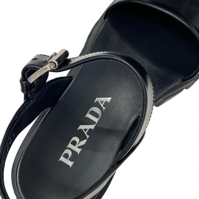 プラダ PRADA モノリス サンダル 靴 シューズ レザー ブラック 黒 ロゴ プラットフォーム ストラップ