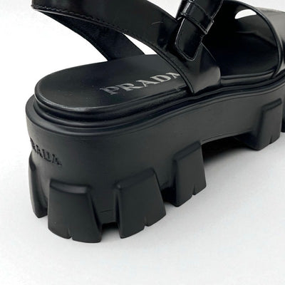 プラダ PRADA モノリス サンダル 靴 シューズ レザー ブラック 黒 ロゴ プラットフォーム ストラップ