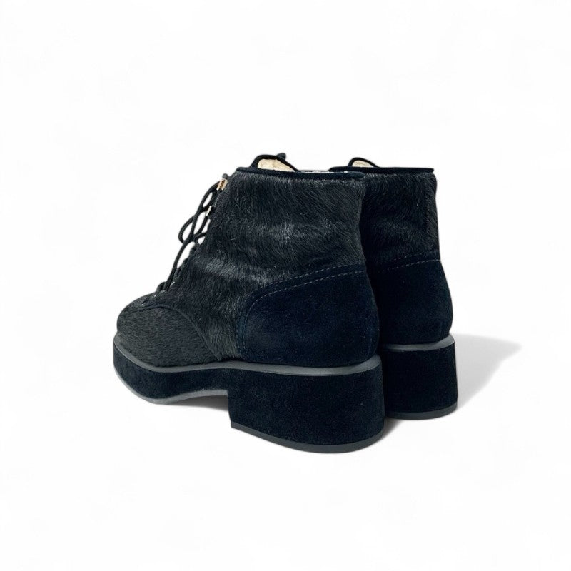 シャネル CHANEL ブーツ ショートブーツ 靴 シューズ ハラコ スエード ムートン ブラック 黒 ココマーク アンクルブーツ レースアップ