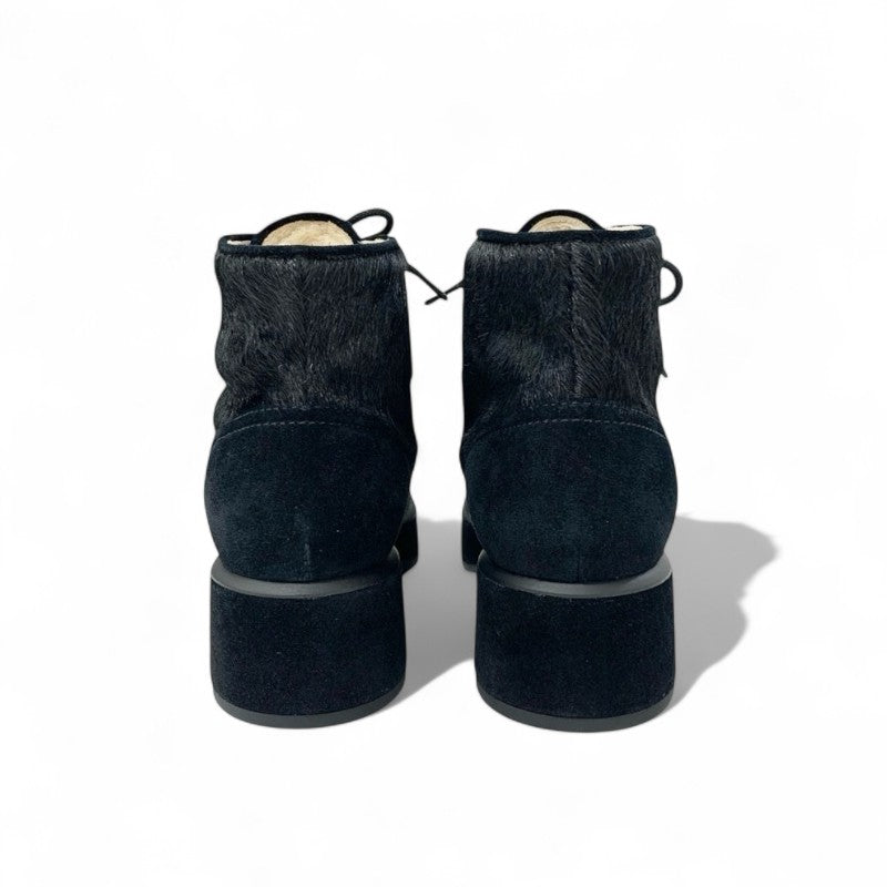 シャネル CHANEL ブーツ ショートブーツ 靴 シューズ ハラコ スエード ムートン ブラック 黒 ココマーク アンクルブーツ レースアップ