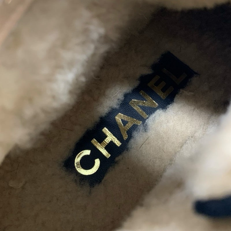 シャネル CHANEL ブーツ ショートブーツ 靴 シューズ ハラコ スエード ムートン ブラック 黒 ココマーク アンクルブーツ レースアップ